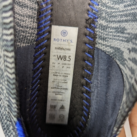 Rothys 8.5 Birdseye Charcoal Gray Round Toe Flats Halo Pink Sole Washable Comfy - Picture 10 of 10